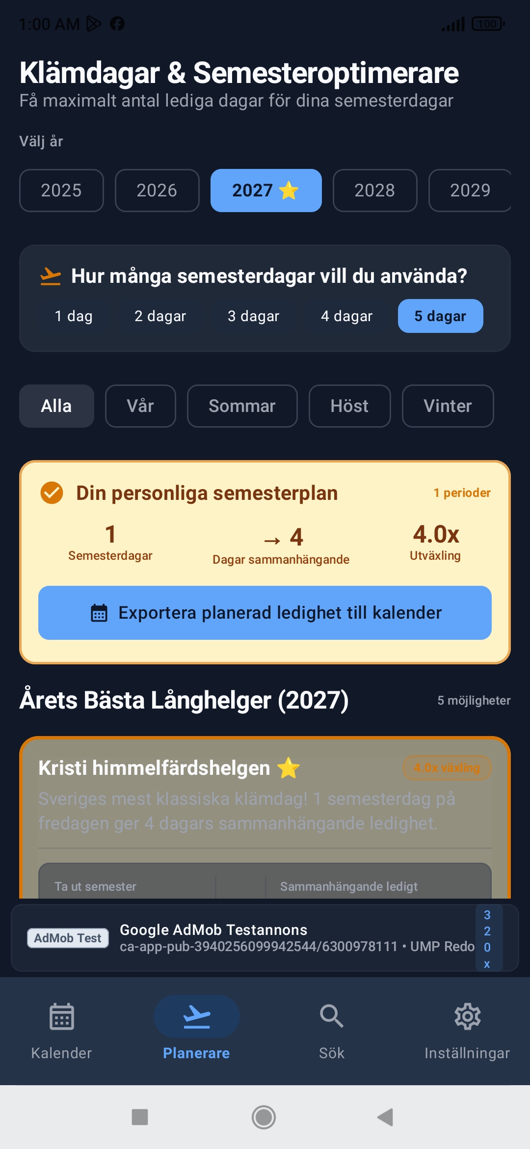 Kalender app Sverige – användargränssnitt